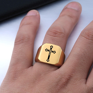 Anillo de cruz de oro para hombre, diseño geométrico cuadrado de 18 mm, para regalo, joyería - Product Image 2