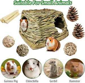 Maison en herbe pour cochon d'Inde avec jouets à mâcher, cachette naturelle pour petit <span class=keywords><strong>lapin</strong></span>, <span class=keywords><strong>cabane</strong></span> en herbe pour petits animaux avec jouets pour <span class=keywords><strong>lapin</strong></span>, hamster, rat - Product Image 6