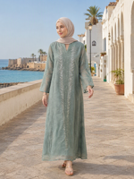 Robe longue élégante YSYL à motif de feuilles, ornée de paillettes, en maille, avec col en V, pour les occasions formelles, les fêtes et les cérémonies, robe Abaya pour femmes