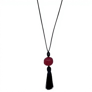 Collar Boho con Colgante de Perla y Borla Roja, Cadena de Bambú, Estilo Minimalista Unisex para Uso Diario, Budismo, Aleación de Zinc - Product Image 1