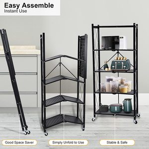 Bán buôn ráp xách tay giỏ hàng nhà bếp tổ chức gấp Kệ 4 Tier có thể gập lại Rack với bánh xe - Product Image 3
