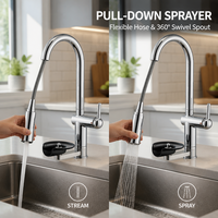 Keran Dapur Modern dengan Pembersih Gelas Terintegrasi, Tuas Tunggal, Krom, Baja Tahan Karat 304, Keran Mixer Wastafel Dapur OEM ODM Cup