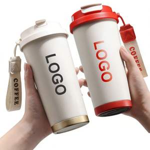 Gobelet de voyage en acier inoxydable à double paroi avec logo personnalisé, couvercle, sangle, réutilisable, performance thermique de 6 à 12 heures - Product Image 1