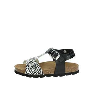 Sandalias planas Grunland para niña SB1138-70, color negro, plateado, con estampado de cebra - Product Image 1