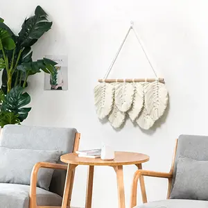 Nordic Home Accessories Macrame Rope Woven Tassel Cord Cotton Wood Leaf Wall Hanging Nursery Boho Decor Kids Room