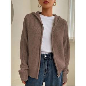 Cardigan à capuche personnalisé pour femme, tricoté, à épaules tombantes, zippé, pull décontracté pour l'automne et l'hiver - Product Image 4