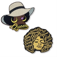 Patchs brodés personnalisés Afro Black Girl à thermocoller, vente en gros, patchs brodés de haute qualité pour vêtements et chapeaux