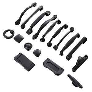 Pegangan padat paduan baja tahan karat Eropa hitam polos Modern untuk lemari sepatu permukaan pintu dudukan perabotan perangkat keras - Product Image 1
