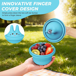 Tazón Redondo Plegable de Silicona con Orejas de Conejo y Tapa para Dedos, Libre de BPA, Recipientes Reutilizables para Comer sin Desorden - Product Image 4