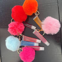 Porte-clés brillant à lèvres mignon mini brillant à lèvres huile pour les lèvres végétalienne avec pompon maquillage repulpant