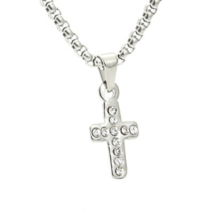 <b>Cross</b> Pendant Necklace Stainless Steel Pave Setting Crystal Charm For Men Women Gift Jewelry Fashion - Product Image 1