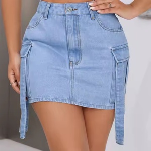 Mini-jupes d'été personnalisées avec logo, taille haute élastique, en jean de coton pour femmes, vente en gros - Product Image 4