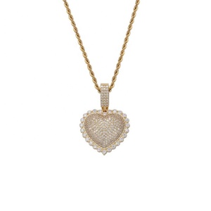 Collier Hip hop en or rose véritable plaqué avec du laiton et du zircon bling, pendentif coeur d'<span class=keywords><strong>amour</strong></span> pour femmes et hommes - Product Image 1