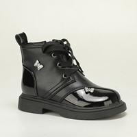 Bottes Martin noires vernies à strass et papillons pour filles, à lacets, avec fermeture éclair latérale, plates, chaudes, d'hiver, style princesse pour enfants