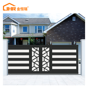 Porte coulissante incurvée pliable en aluminium moderne JHR avec crémaillère en nylon et serrure intelligente pour portails d'entrée - Product Image 4