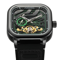 Montre-bracelet squelette automatique mécanique de luxe pour homme, marque célèbre Forsining, livraison rapide, cadran carré phase de lune