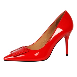 1785-1 professionnel de mode OL chaussures femme à talons hauts avec fine en cuir verni bouche peu profonde carre pointu boucle chaussures simples - Product Image 2