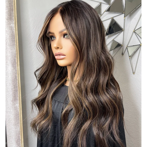 Perruques en cheveux humains vierges de qualité supérieure, grade 12A, cuticules alignées, couleur brun balayage avec mèches, avec dessus en dentelle HD personnalisé, Small Double - Product Image 2