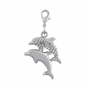 Ciondolo a forma di delfino placcato argento con strass per la creazione di gioielli e accessori - Product Image 2