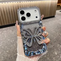 Coque de placage à paillettes 3D papillon creux pour IPhone 17 Air 16 Pro Max 12 14 15 13 Pro 14Pro 15Pro Diamond Soft Cover Shell