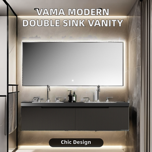 VAMA-Tocador de baño con doble lavabo montado en la pared, diseño moderno personalizado, función impermeable para hoteles - Product Image 3