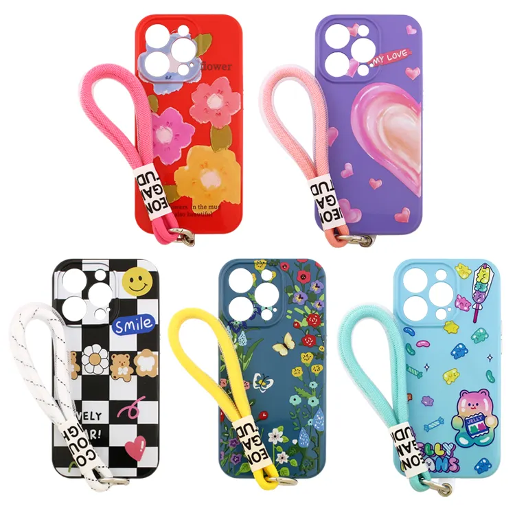 2.5mm Varnish TPU Printing Picture With Mesh Rope Cell Phone Case for iPhone Samsung Huawei