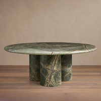 Table basse ronde en marbre naturel DH, trois pieds cylindriques solides, table à manger en pierre veinée sauvage pour salle à manger de luxe.
