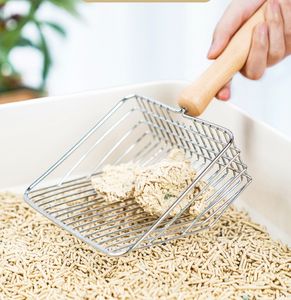 Paletta per lettiera per gatti vagliatura rapida per lettiera per gatti in acciaio inossidabile raccoglitore di metallo con pala profonda manico in legno - Product Image 5