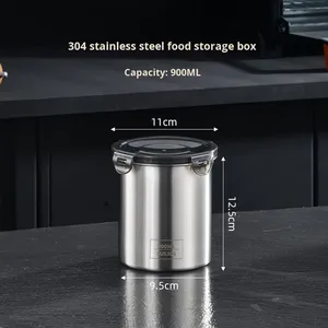 Pot de conservation alimentaire en acier inoxydable 304 scellé pour céréales, café, conservation de la fraîcheur, design rond, usage domestique universel - Product Image 6