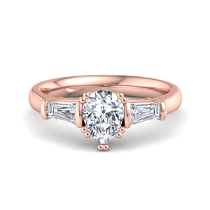 custom Timeless Vintage Three Stone Engagement <b>Ring</b>, Solid 18K White Gold Pear Cut Lab Diamond with Tapered Baguette Accents - Product Image 6