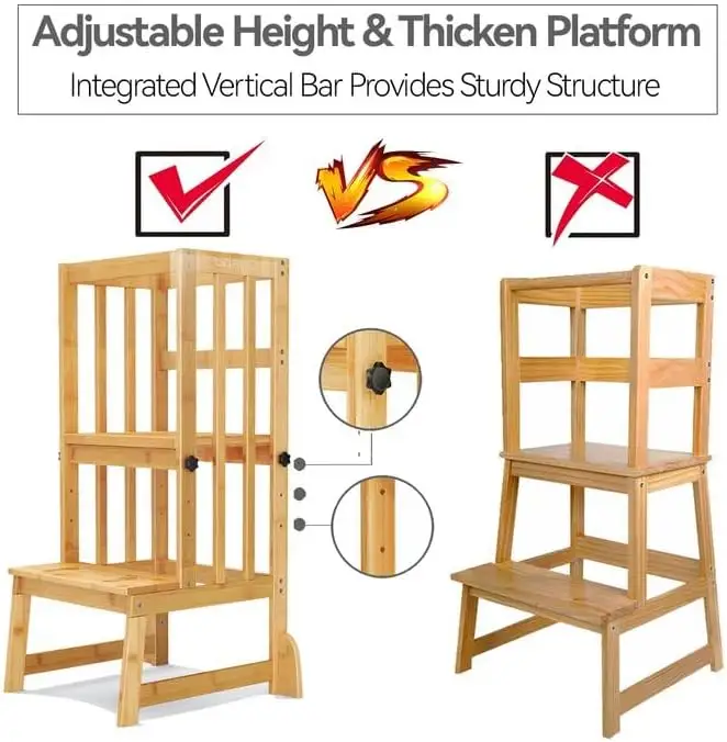 Good Price Adjustable Height Toddler Kitchen Standing Tower Stool Living Room Furniture Bamboo Learning Step Stool for Kids