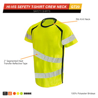 Kaos Keselamatan Lengan Pendek Warna Oranye Kuning Fluoresen dengan Kaos Reflektif Transfer Panas