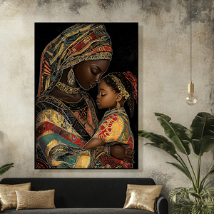 Tranh sơn dầu Chân Dung Châu Phi hiện đại hình ảnh đầy màu sắc của mẹ ôm em bé để trang trí nhà và quà tặng ngày của mẹ - Product Image 4