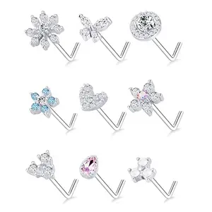 Hot Sales Stainless Steel Flower CZ Snowflake Butterfly L Shaped Nose Stud Nose Rings for Women Nose Piercing Jewelry
