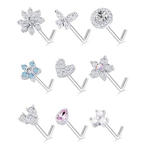 Anillos de Nariz en Forma de L con Flores, Copos de Nieve y Mariposas de Acero Inoxidable con Circonitas, Joyería para Piercing de Nariz para Mujer - Product Image 1