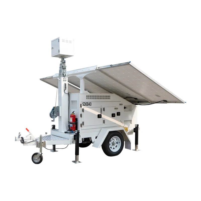 Security camera with mobile solar trailer for construction site monitoring off grid solar system SDE580-C