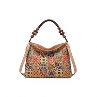 Sac fourre-tout multi-éléments rétro ethnique transfrontalier avec bandoulière, style européen et américain, patchwork texturé effet écorce