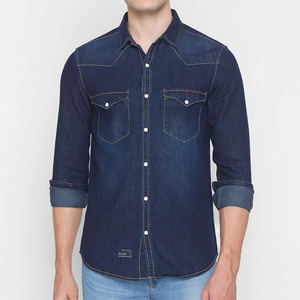 Chemises en jean pour hommes, décontractées, coupe ajustée, boutonnées, haut à manches longues, tissu en coton confortable, garde-robe à la mode, essentiel - Product Image 4