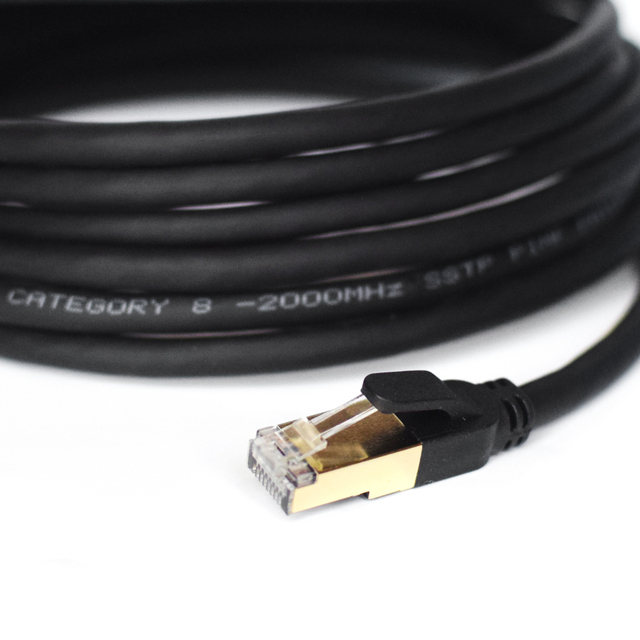 High Speed Cat8 SSTP Pass Test Flat Patch Cord 30AWG 4 Pairs 40Gbps 2000MHz Double Shielded RJ45 Ethernet Network Cable