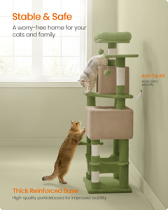 <span class=keywords><strong>Feandrea</strong></span> Arbre à chat multi-niveaux en peluche de 151 cm de haut avec 5 poteaux à gratter, vert herbe et marron camel - Product Image 6