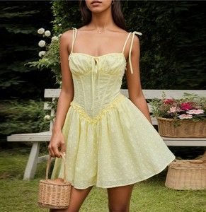 Mini vestido informal de verano <span class=keywords><strong>para</strong></span> mujer, elegante fiesta amarilla <span class=keywords><strong>para</strong></span> vestido de vendaje - Product Image 2