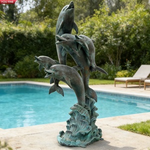 YOUFINE Bronzen Dolfijnfonteinbeeld Springende Dolfijn Zwembad Waterpartij voor Strandhotel en Resort Decoratie - Product Image 2
