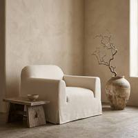 Fauteuil Wabi Sabi avec housse en lin, structure en chêne américain massif, fauteuil d'appoint individuel avec coussin en mousse haute densité