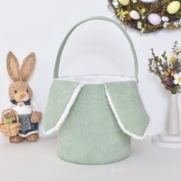 Panier de rangement en velours côtelé à oreilles de lapin, panier cadeau multicolore macaron pour Pâques, panier de rangement en tissu
