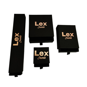 Luxury custom logo black drawer paper jewelry ring earring box pendant necklace bracelet set box gift jewelry packaging box