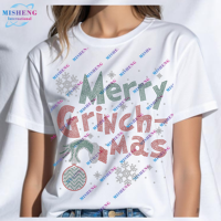 Transfert de strass personnalisé par le fournisseur, transfert de strass de Noël, transfert de strass à repasser, logo personnalisé pour les vêtements