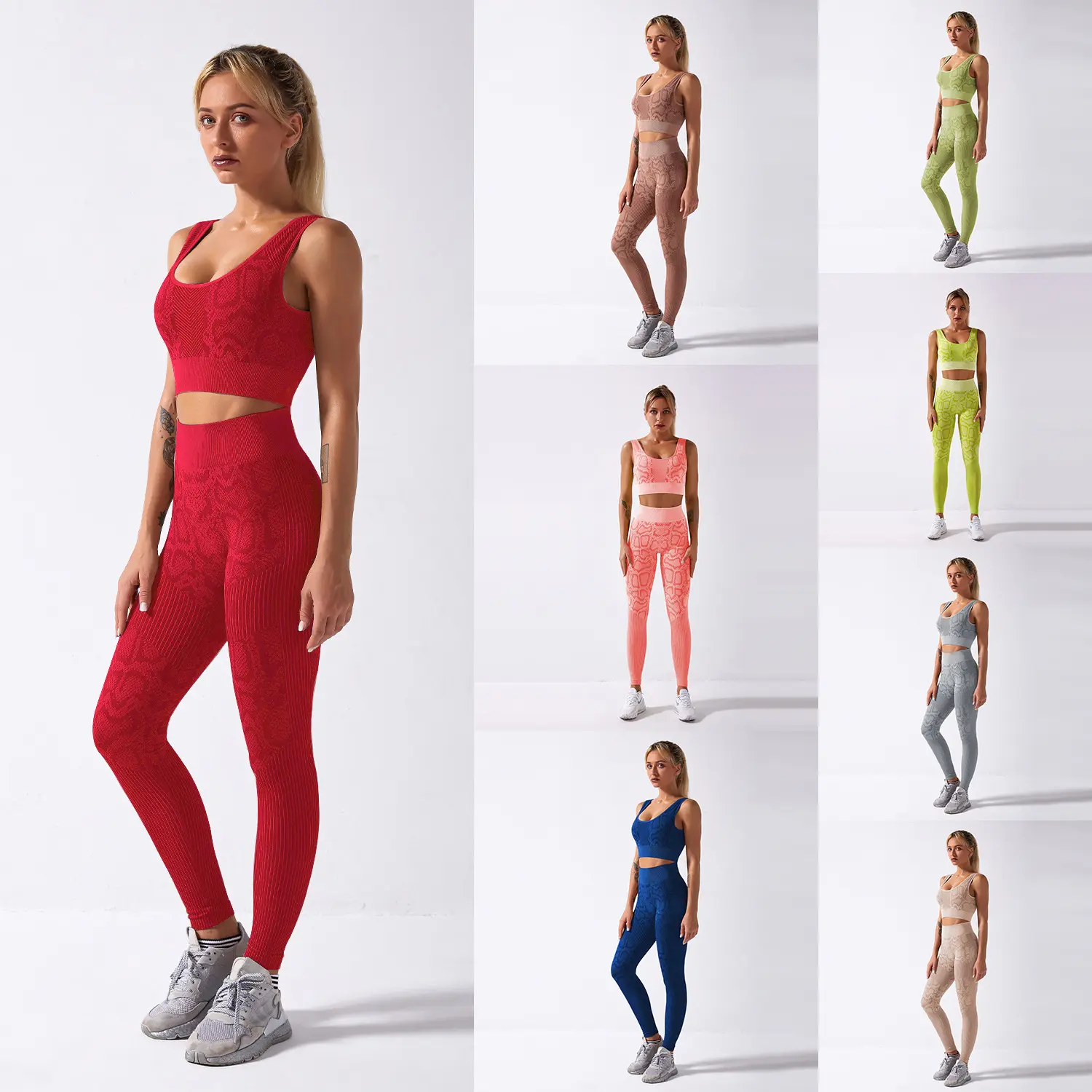 BATTLEROBE 2021 yılan cilt baskı dikişsiz yoga pantolon seti kadın spor conjunto bayan tayt aktif atletik aşınma 2xl setleri