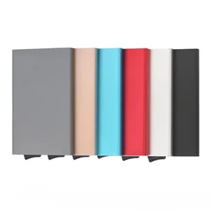 Top vendeur hommes aluminium métal mince minimaliste mince porte-carte de crédit poche avant automatique Pop Up portefeuille pour cadeaux - Product Image 1