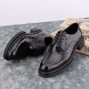 Zapatos formales de hombre de piel de cocodrilo 100% piel de cocodrilo genuina Zapatos de vestir negros con cordones y punta redonda - Product Image 2