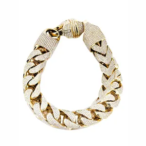 Bijoux personnalisés 10K or jaune Moissanite diamant Bracelet français 45 Carats 16 mm de largeur Bracelet hommes